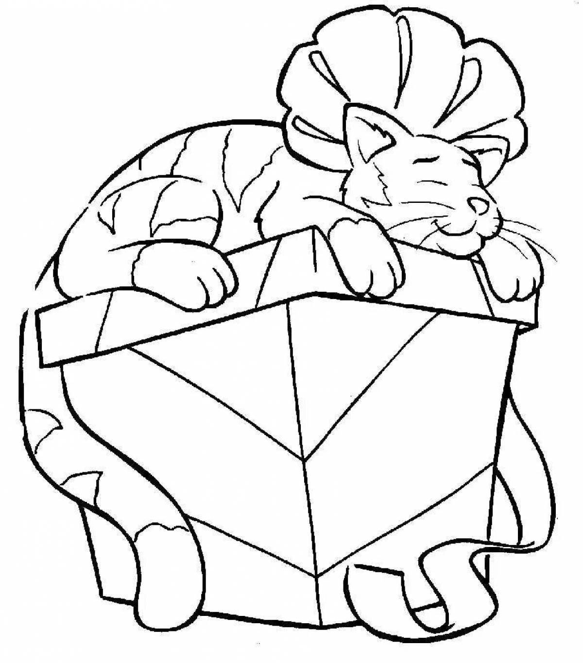Coloring book silent cat in a box