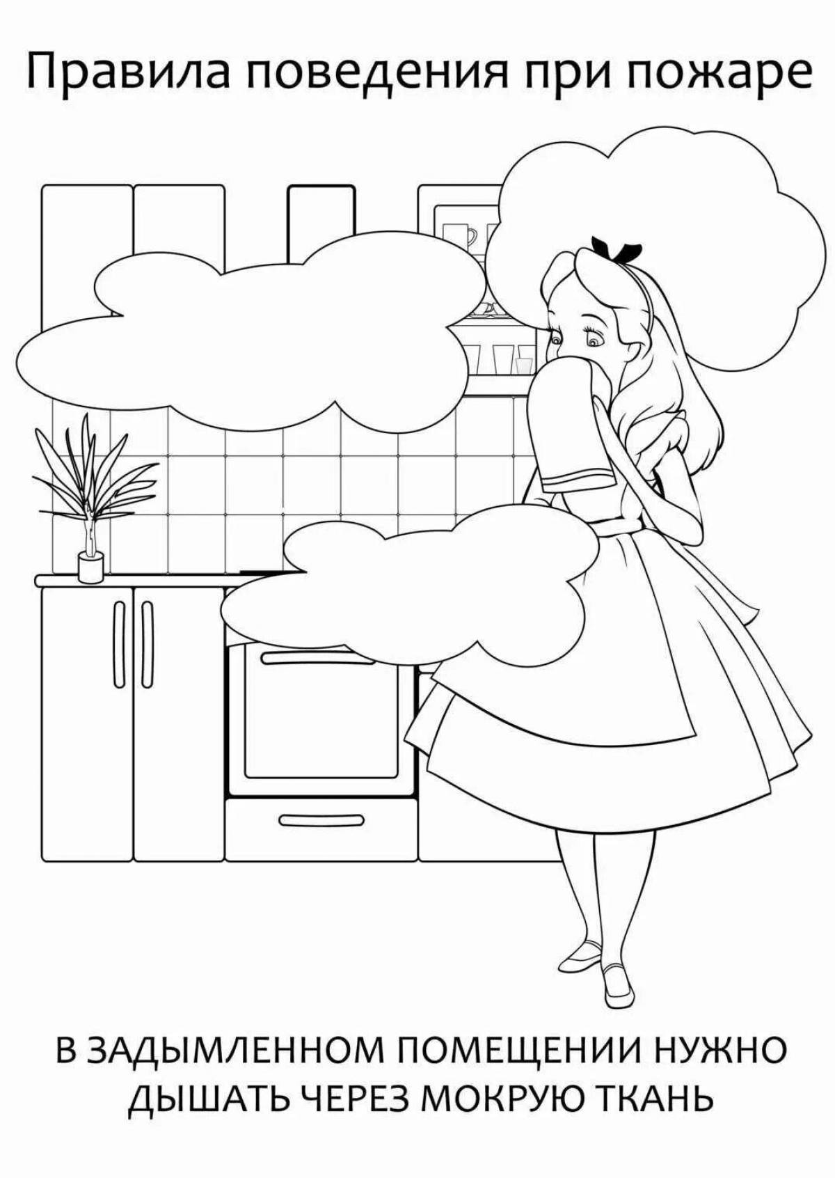 Colorful fire safety coloring page for 5-6 year olds