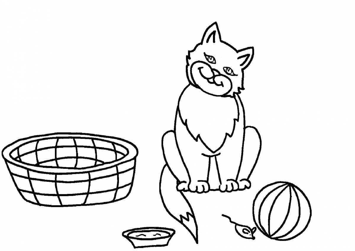 Coloring page happy cat drinking milk