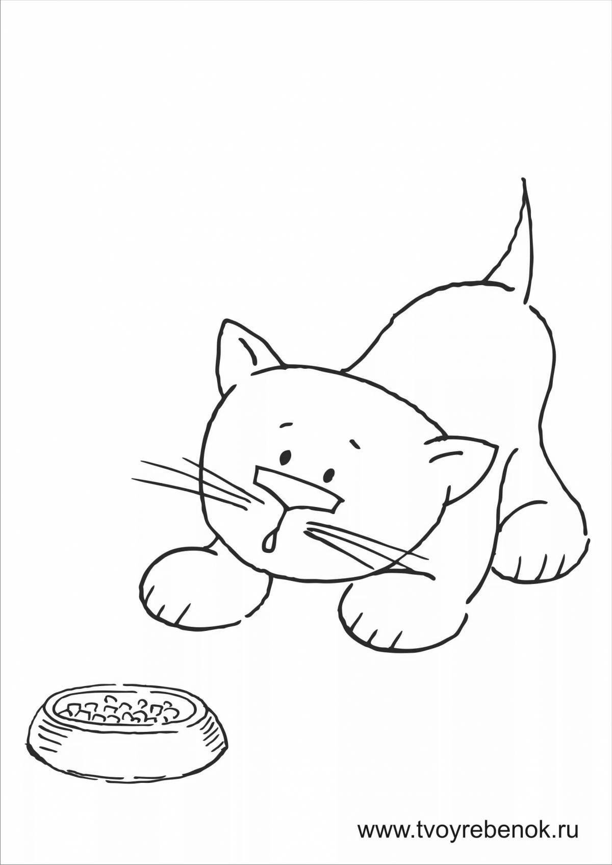 Coloring book smiling cat drinking milk