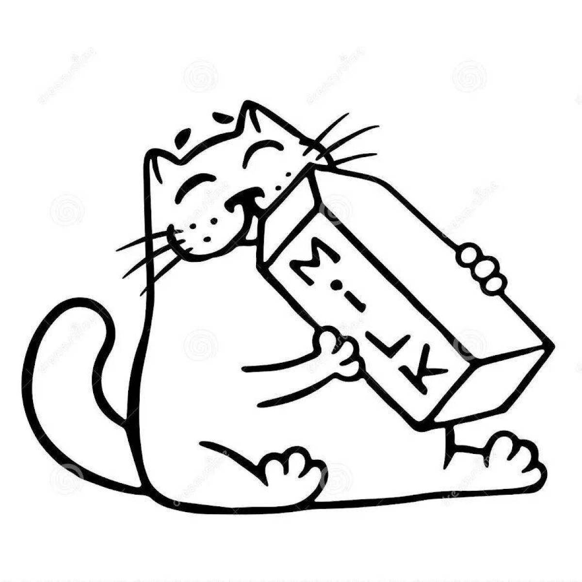Curious cat drinking milk coloring page