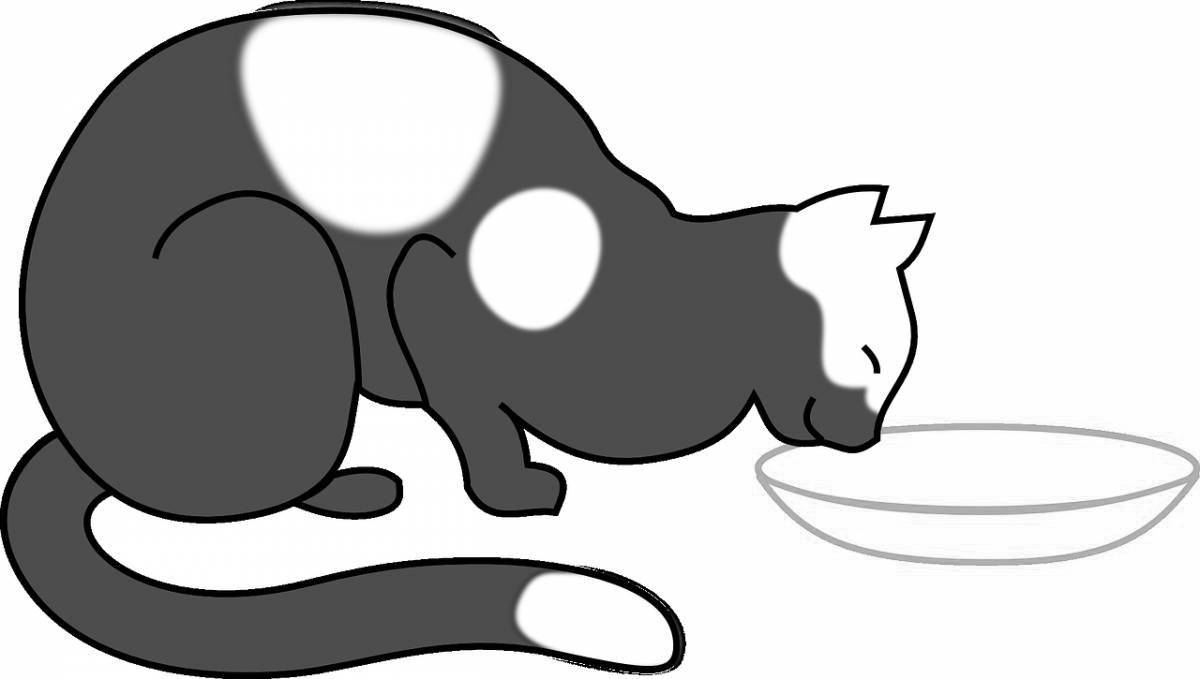 Coloring cute cat drinking milk