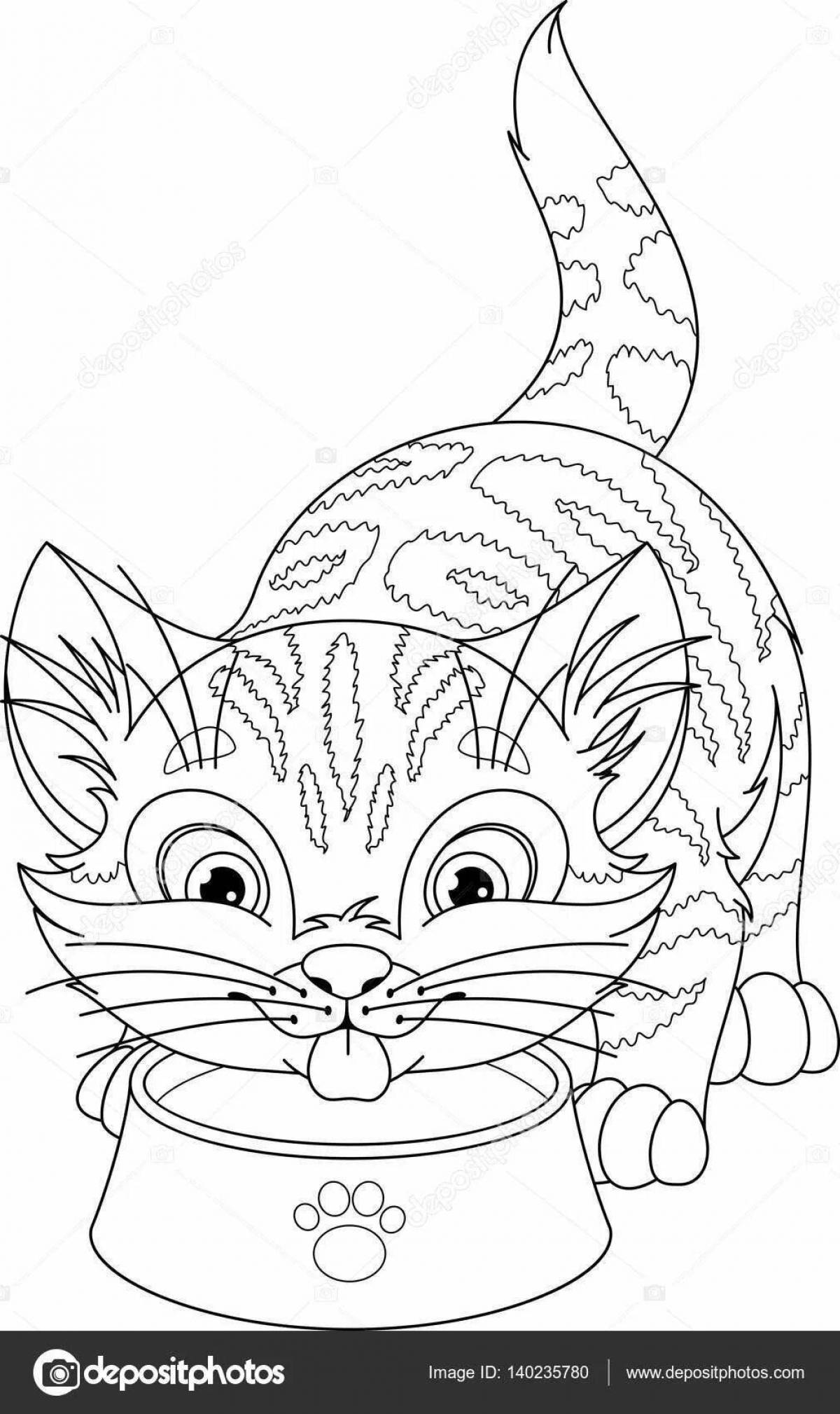 Coloring page funny cat drinking milk