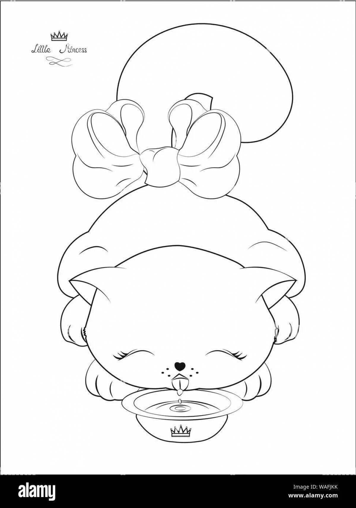 Coloring page funny cat drinking milk