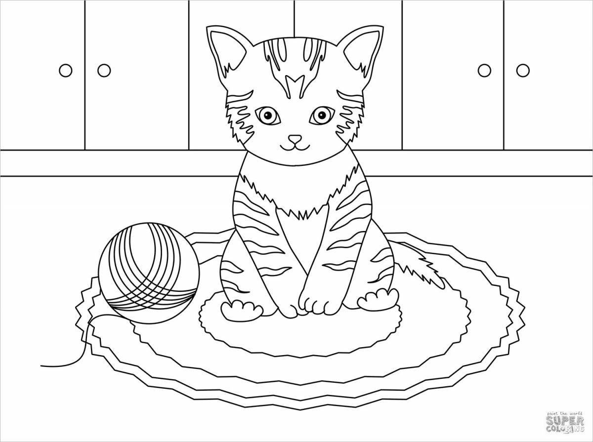 Coloring page happy cat drinking milk