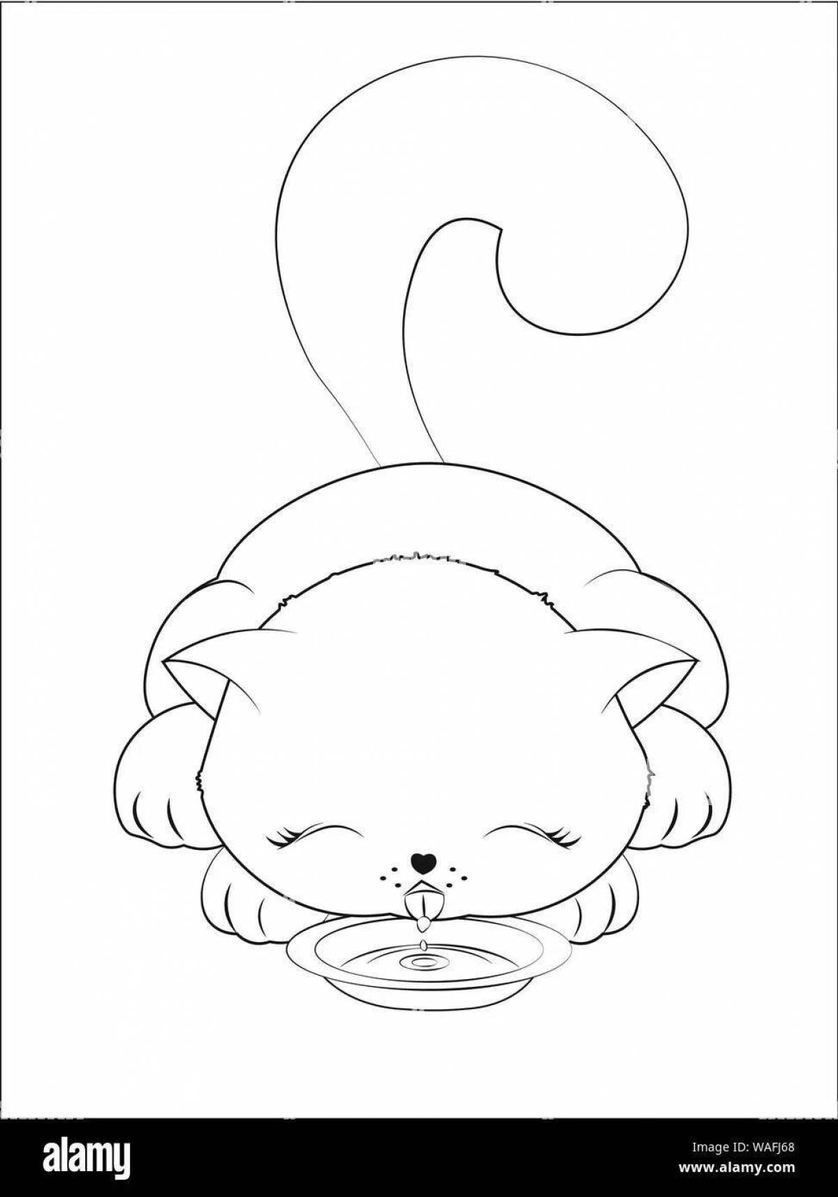 Coloring page impatient cat drinking milk