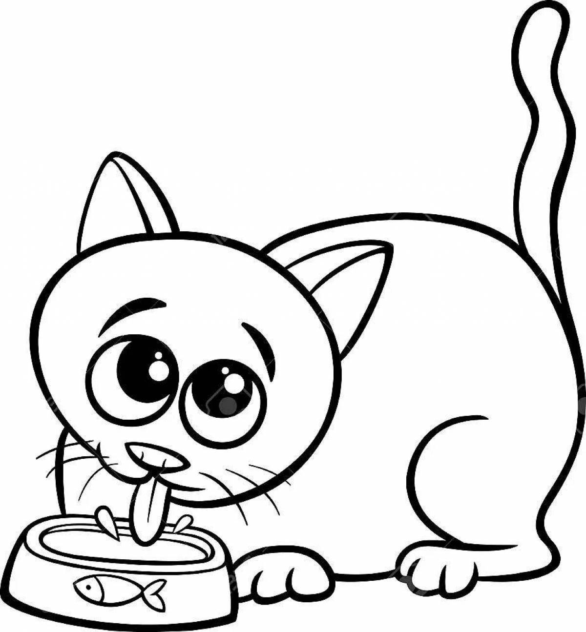 Coloring book happy cat drinking milk