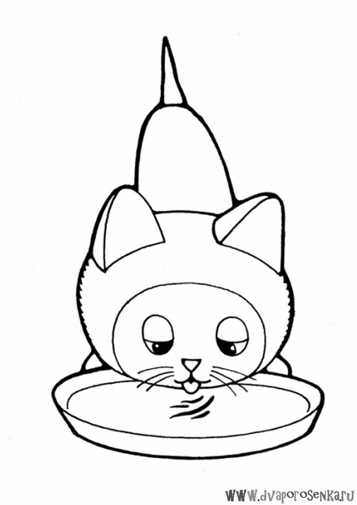 Coloring page enthusiastic cat drinking milk