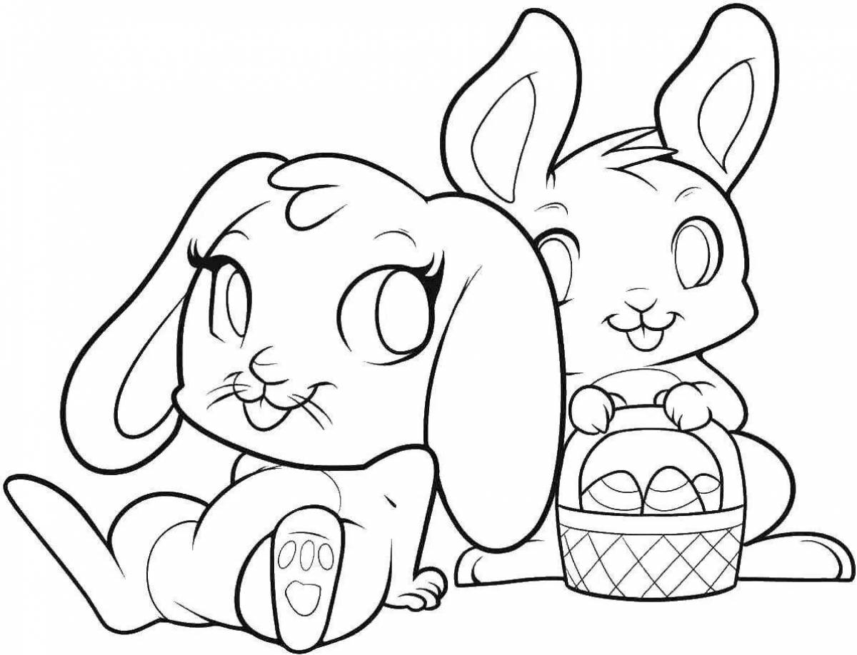 Playful rabbit and cat coloring page