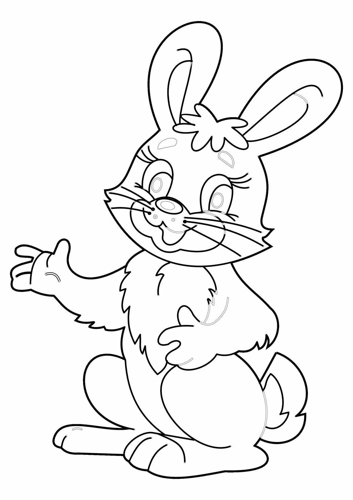 Coloring page happy rabbit and cat