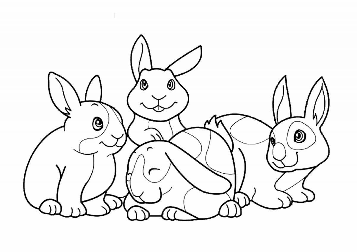 Coloring book cheerful rabbit and cat
