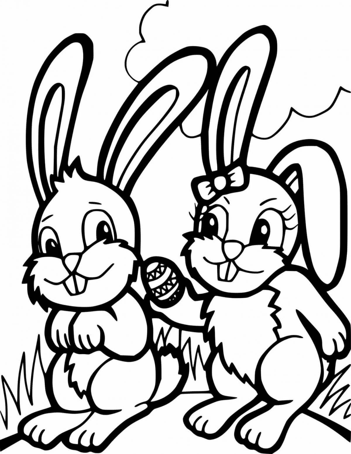 Adorable rabbit and cat coloring page