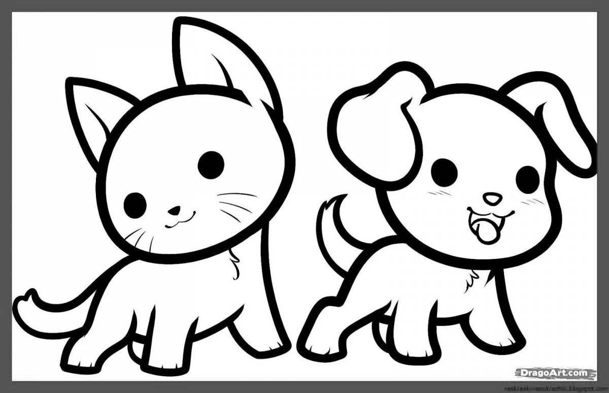 Animated rabbit and cat coloring page