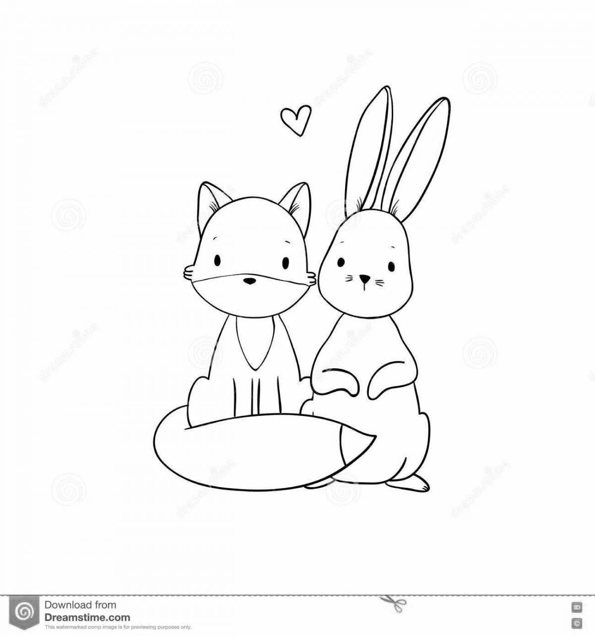 Забавный кролик и кошка раскраски