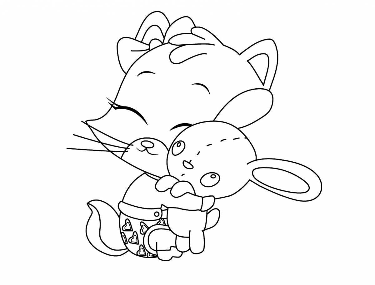 Fairy bunny and cat coloring page