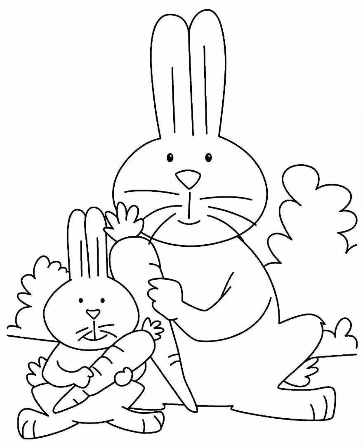 Раскраска пушистый кролик и кошка
