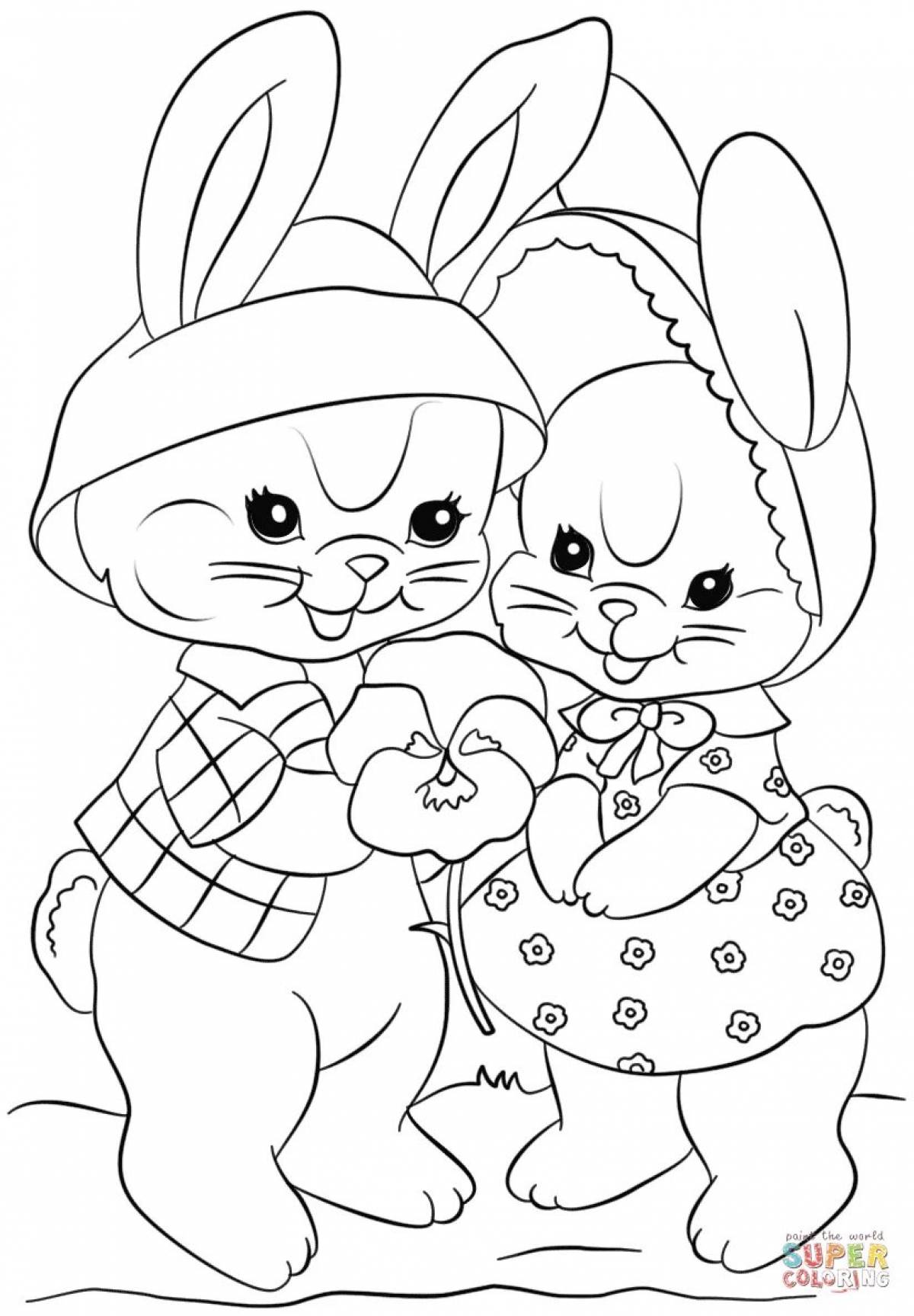 Glitter rabbit and cat coloring page