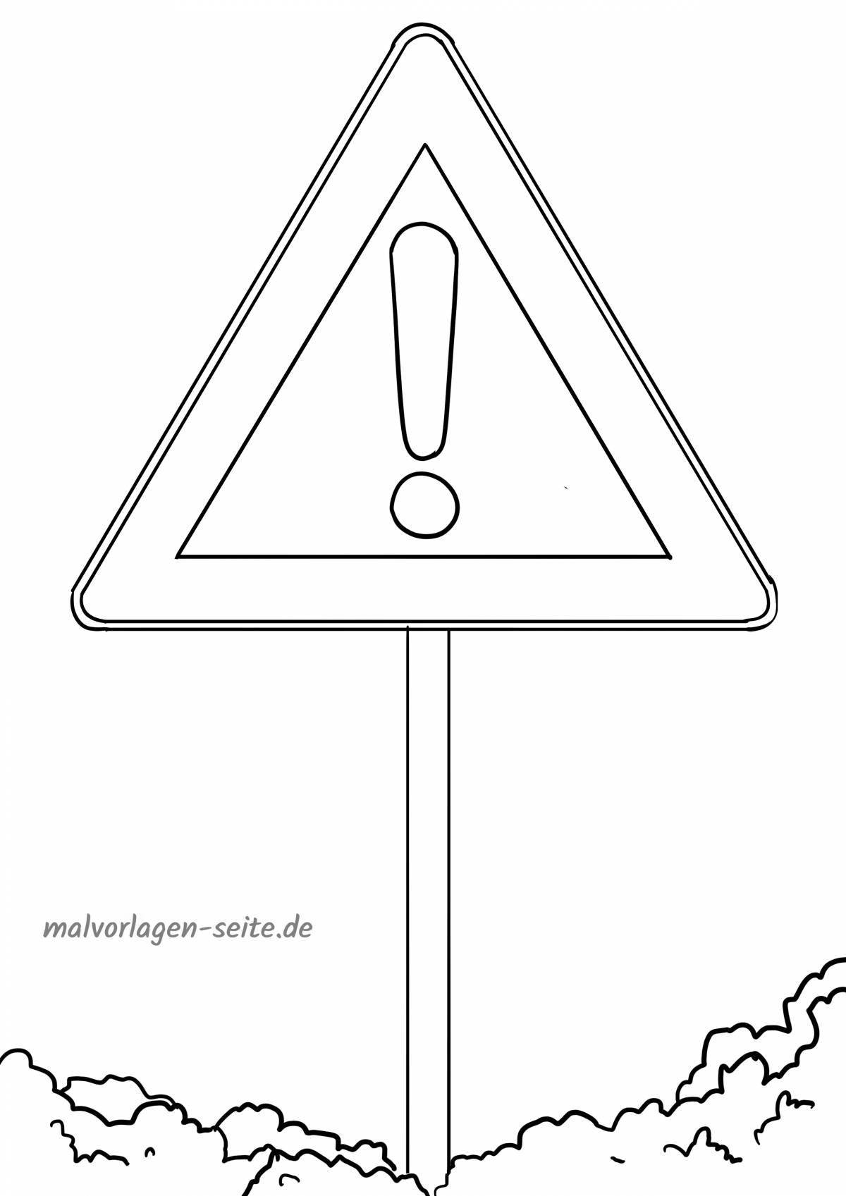 Shining warning traffic signs coloring page