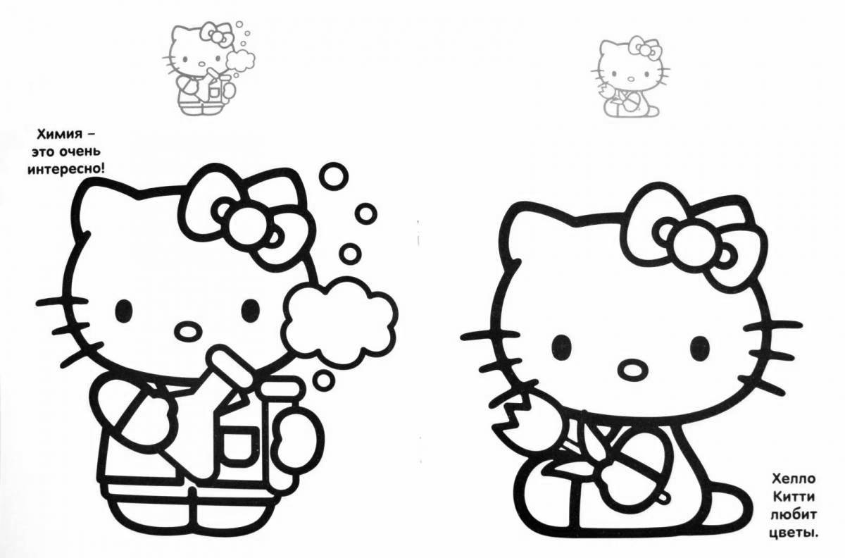 Coloring page of cute hello kitty stickers