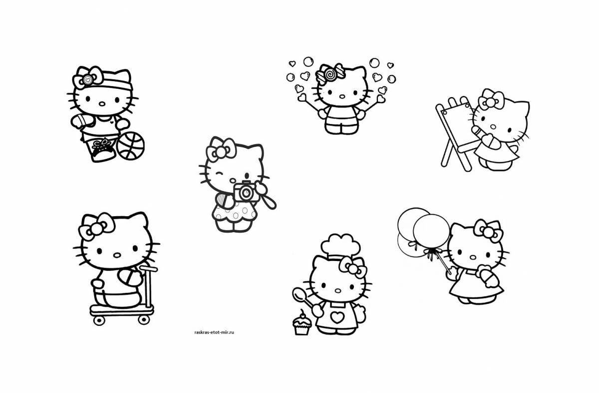 Color-splash hello kitty stickers coloring page