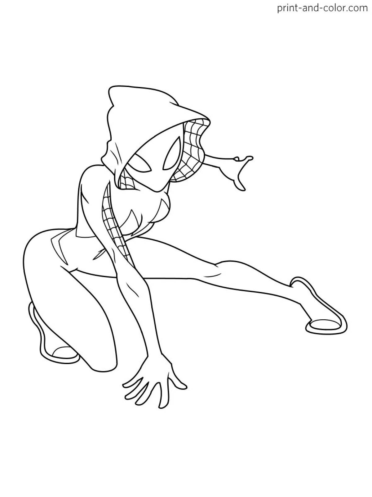 Coloring page charming girl with spider-man