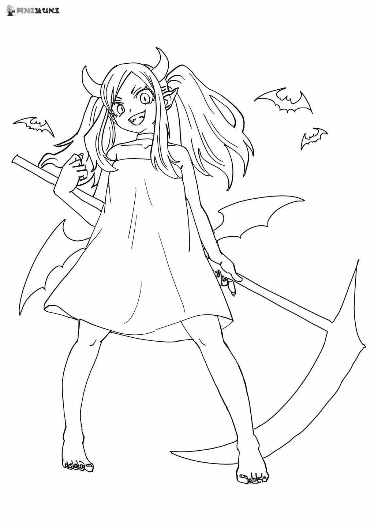 Photo Charming anime girl demon coloring book