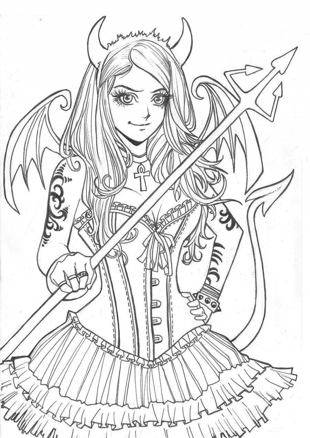 Photo Tempting anime girl demon coloring book