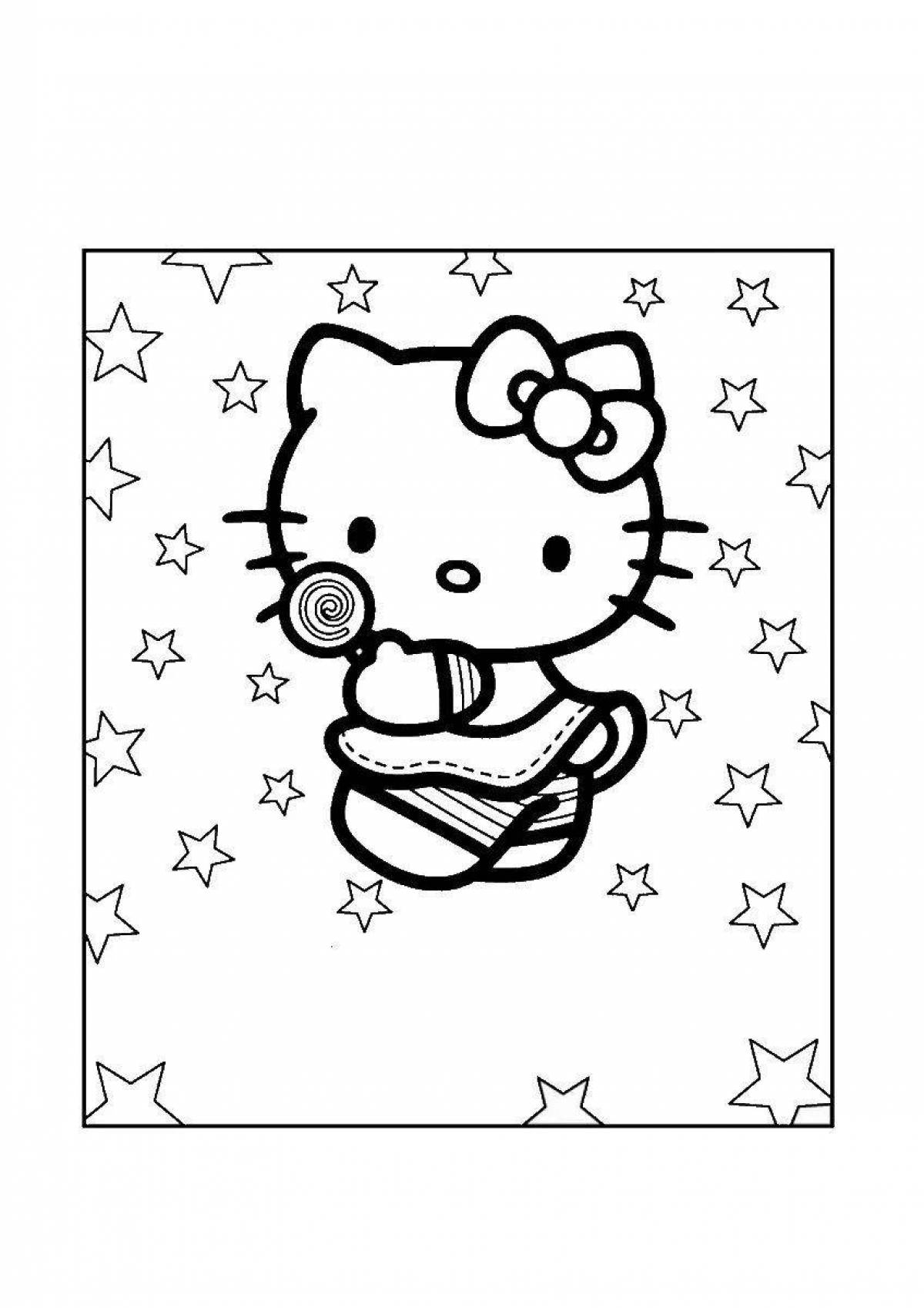 Playful coloring page of hello kitty stickers