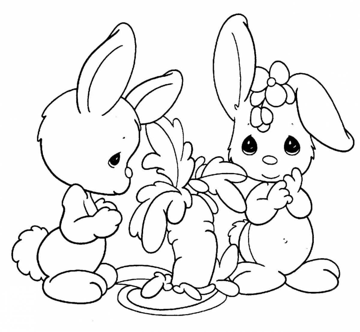 Coloring page playful cat and rabbit