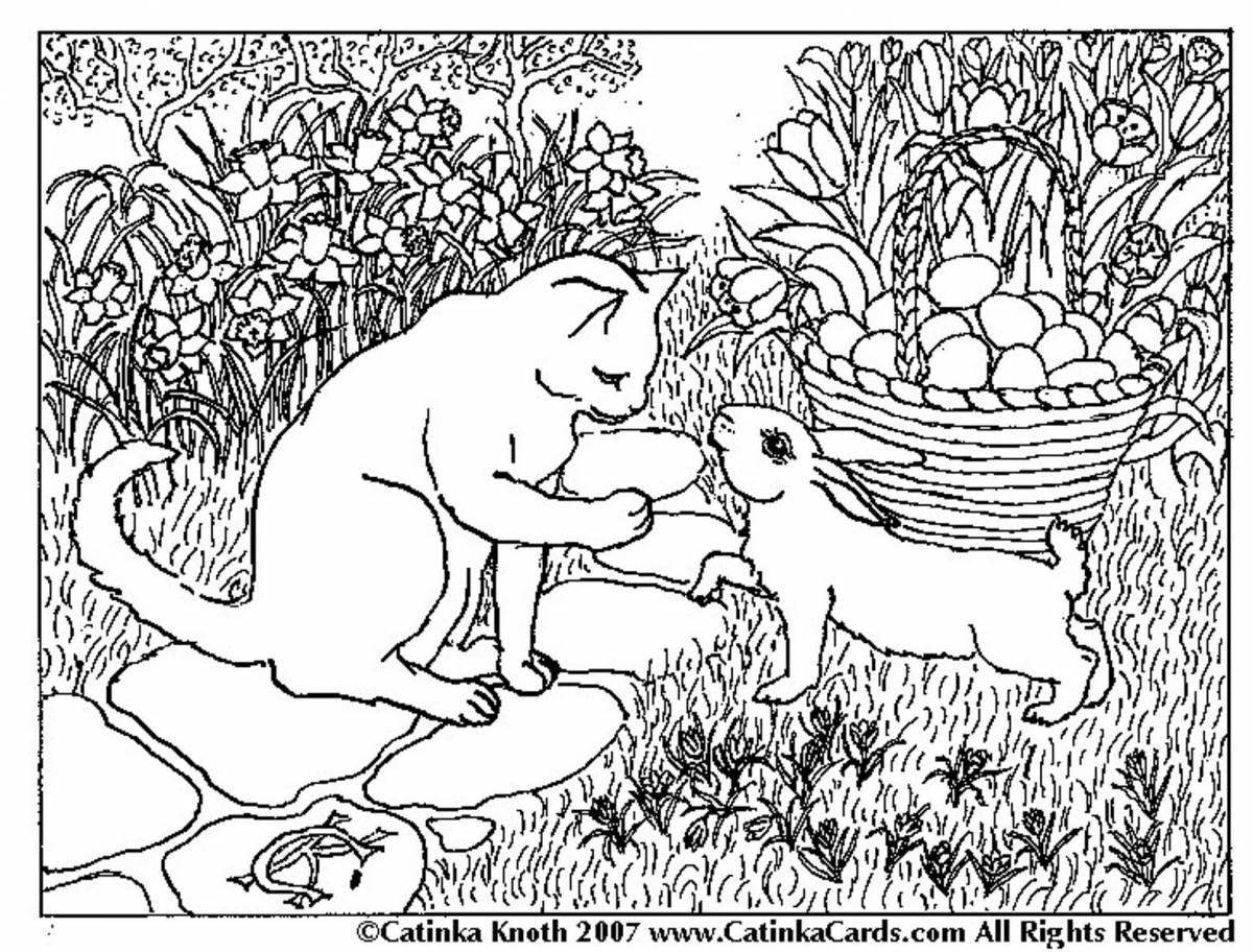 Веселая раскраска «кот и кролик»