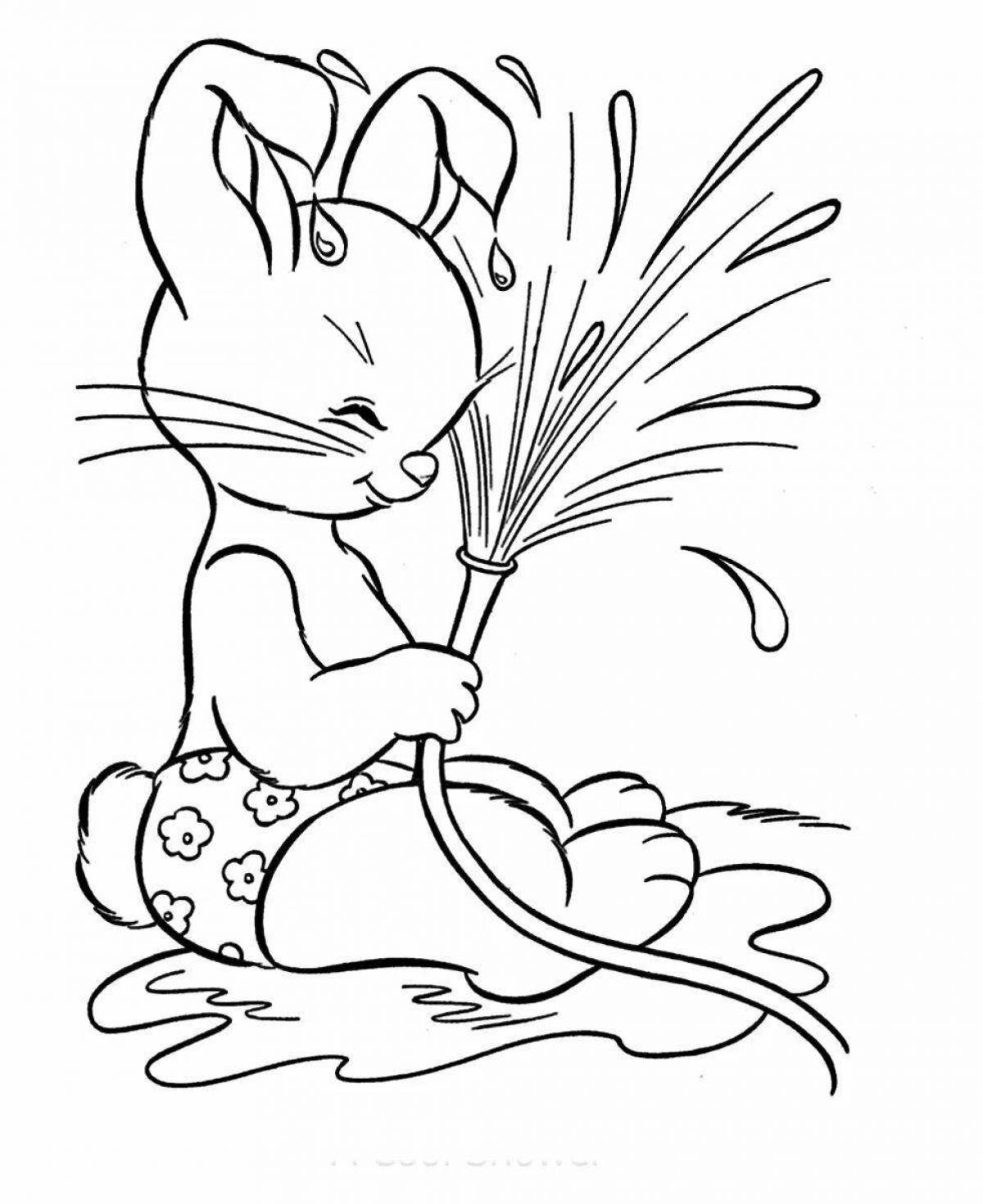 Coloring page adorable cat and rabbit