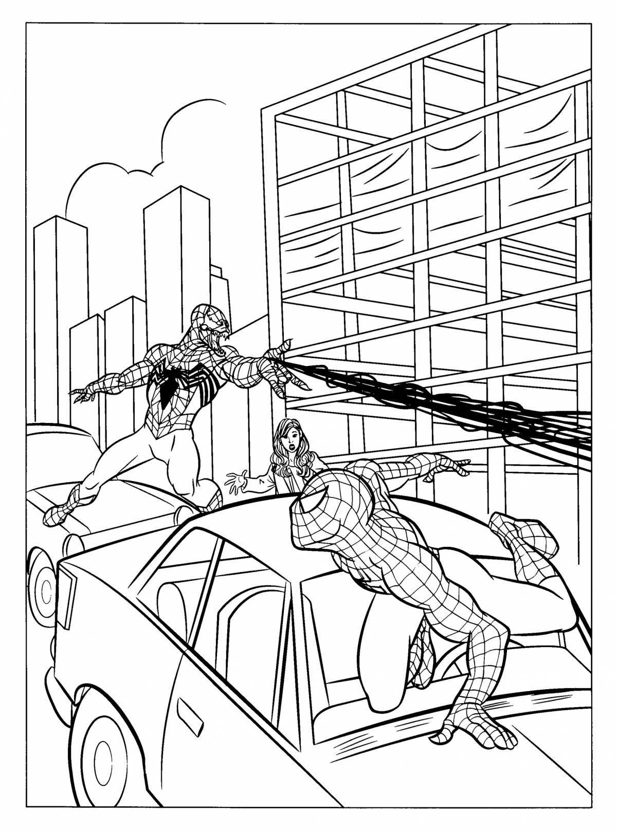 Привлекательная страница раскраски комиксов о человеке-пауке