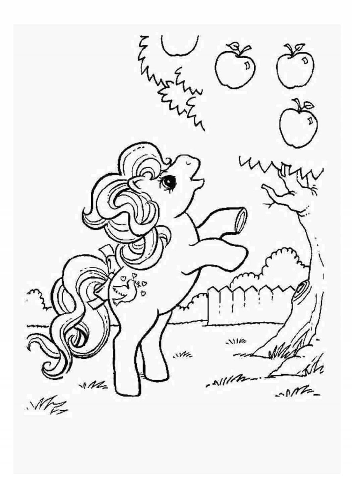 Charming coloring horse in apples