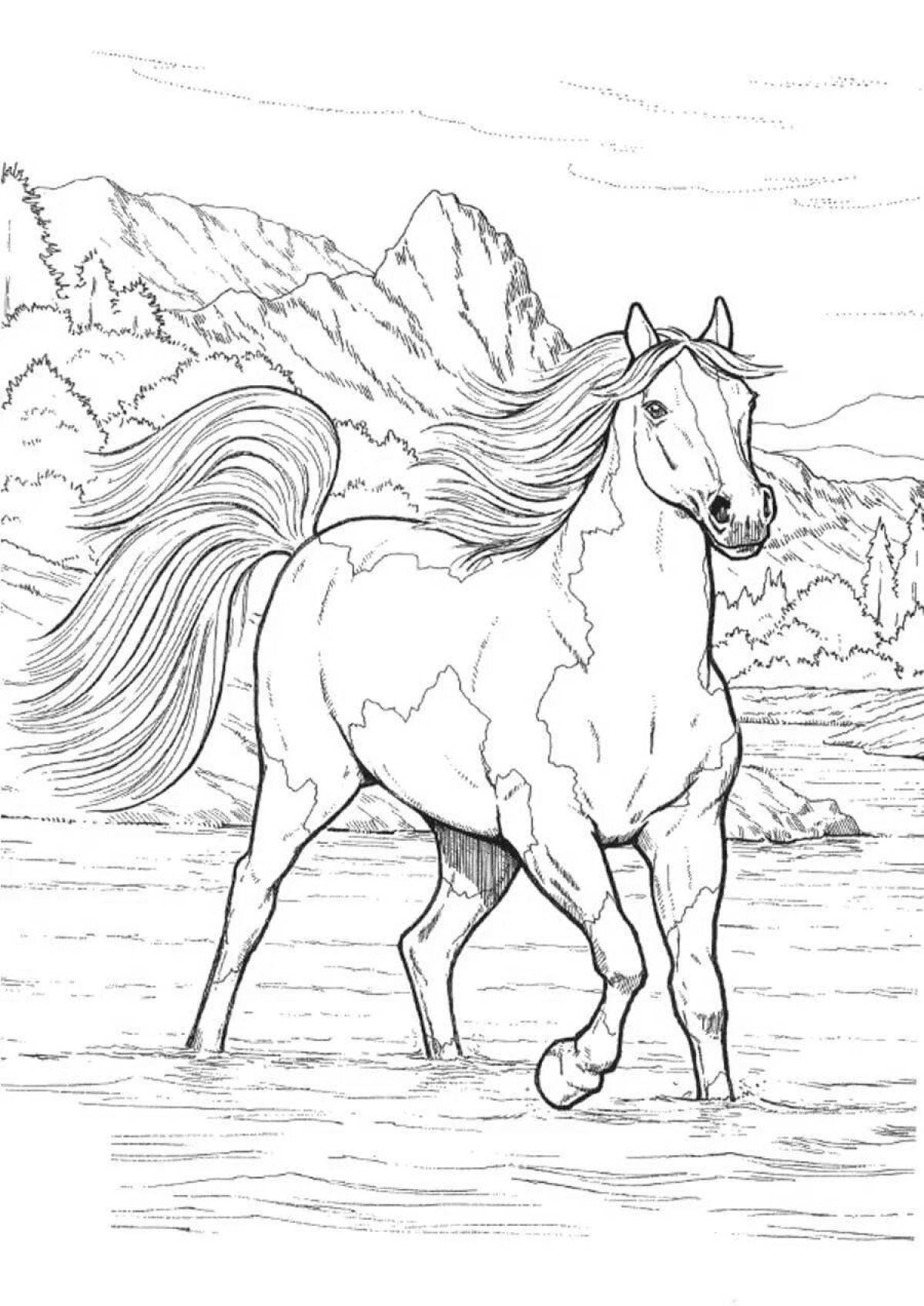 Elegant coloring horse in apples