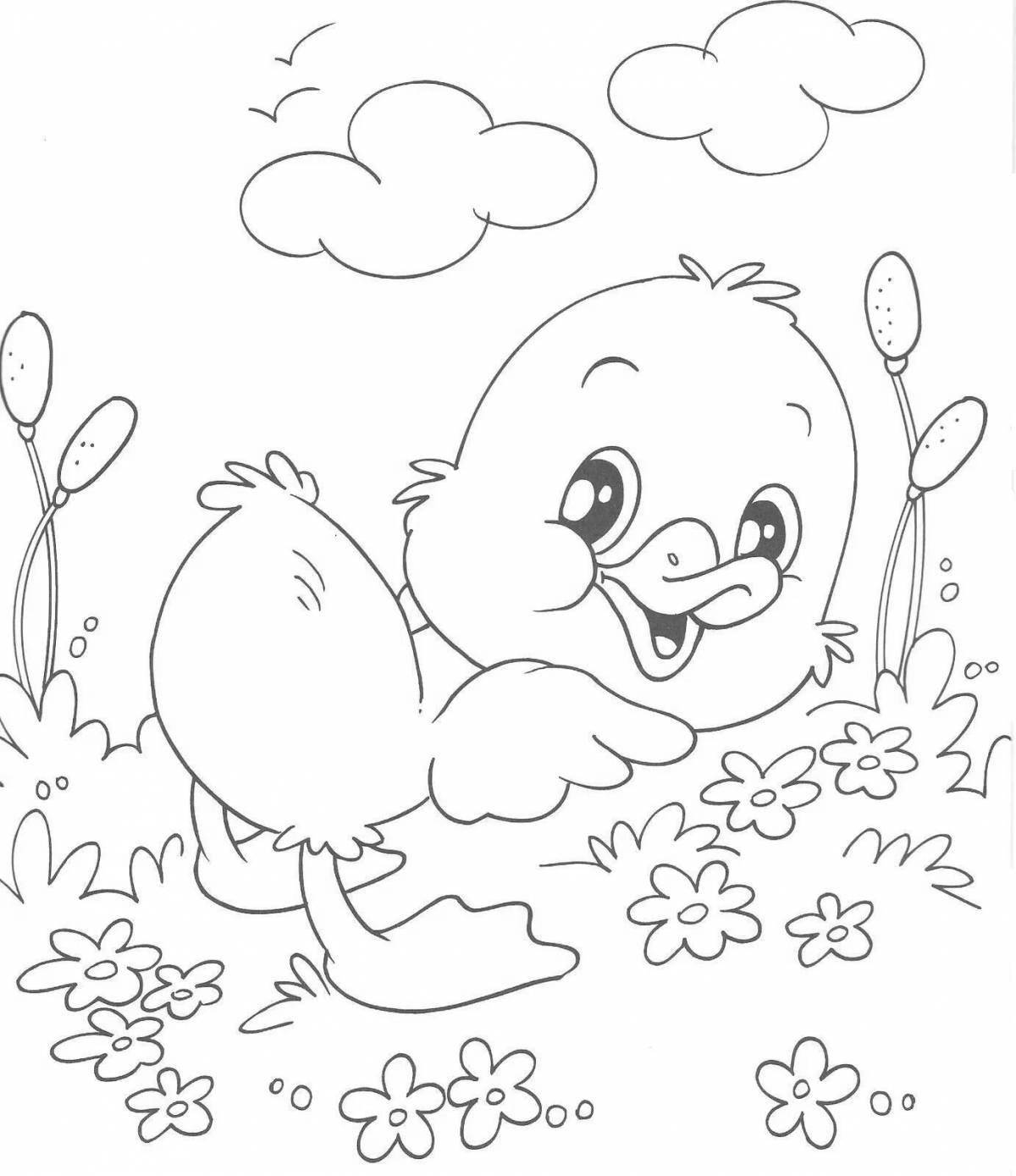 Chicken and duckling coloring page