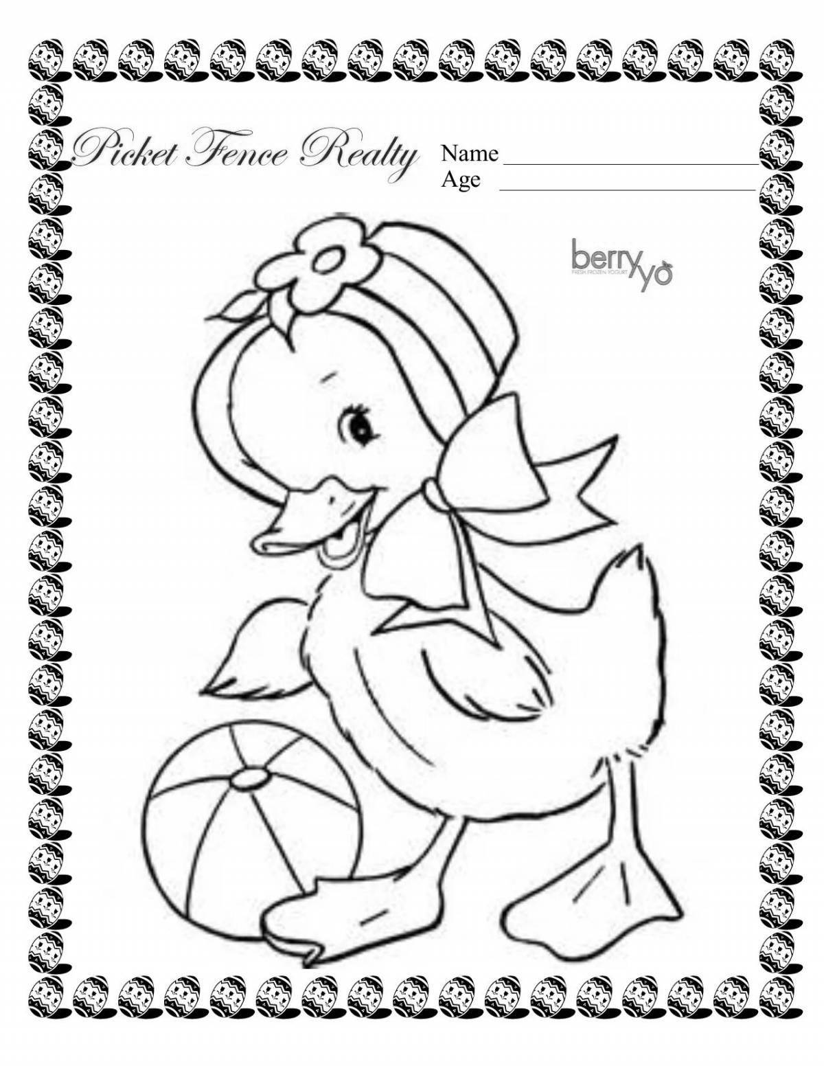 Coloring page fluttering chick and duckling
