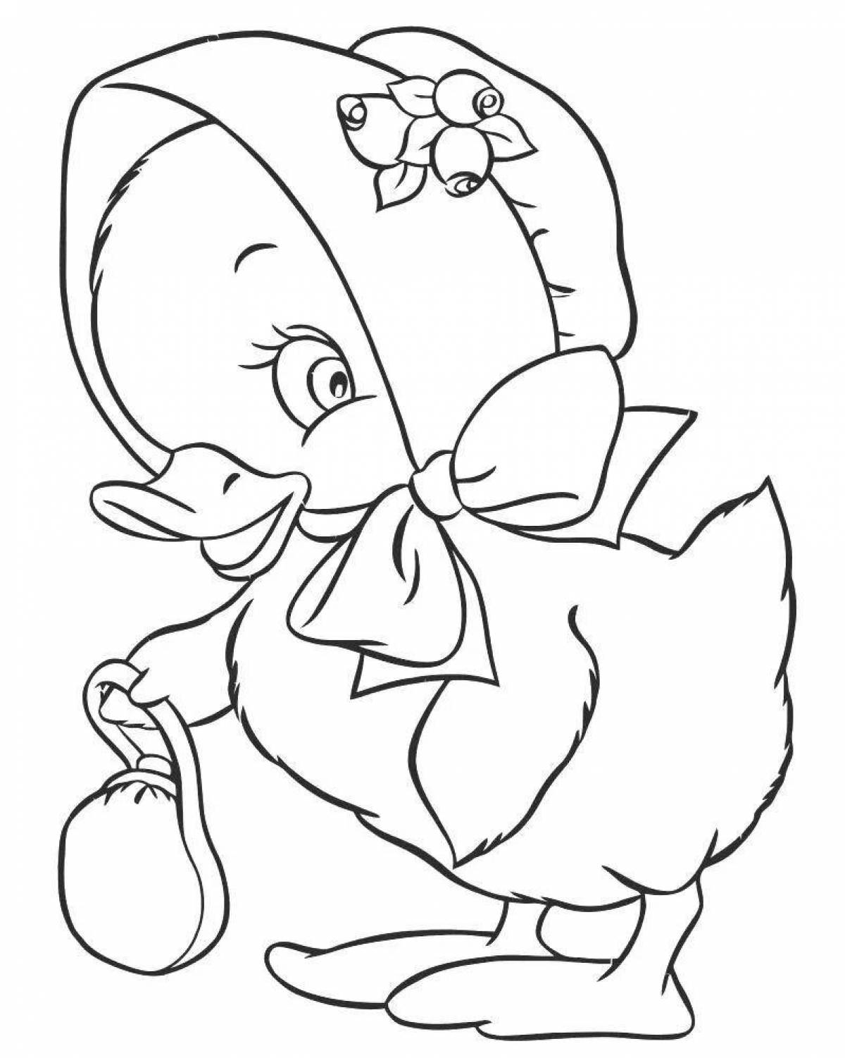 Coloring page flapping chicken and duckling