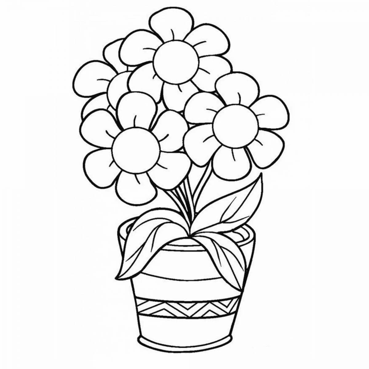 Coloring book shining bouquet in a vase