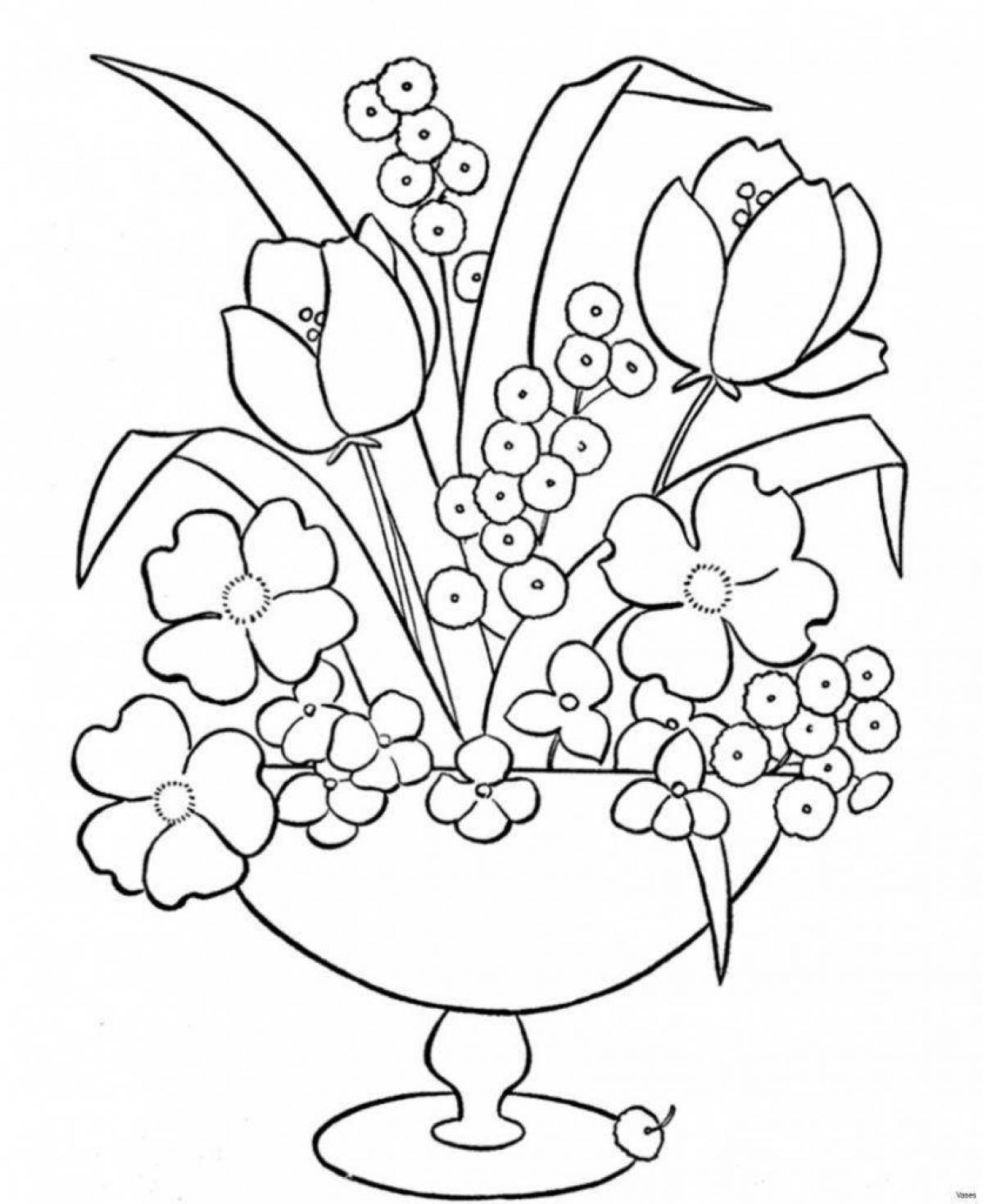 Coloring book gorgeous bouquet in a vase