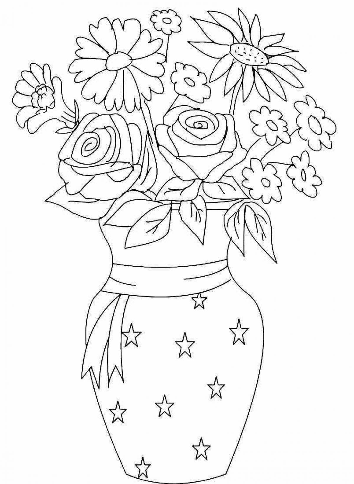 Coloring book exquisite bouquet in a vase