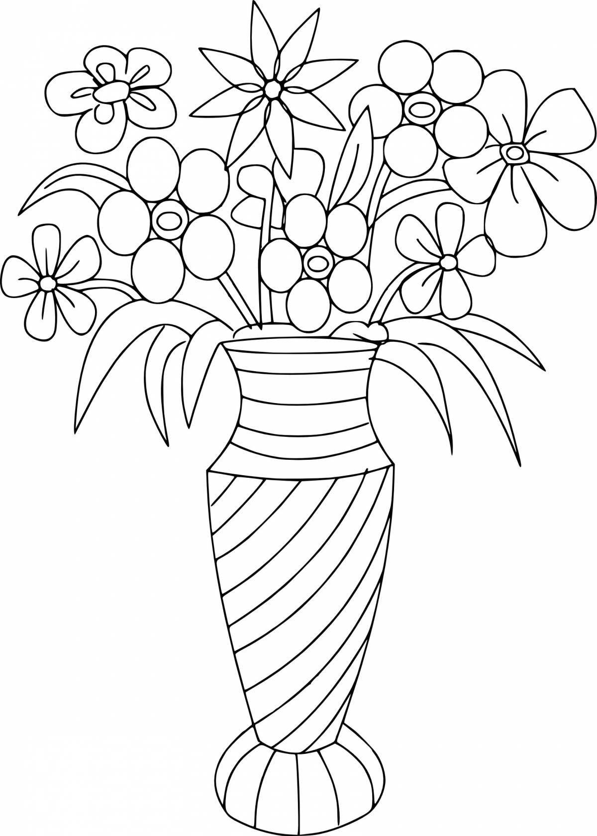 Coloring page cute bouquet in a vase