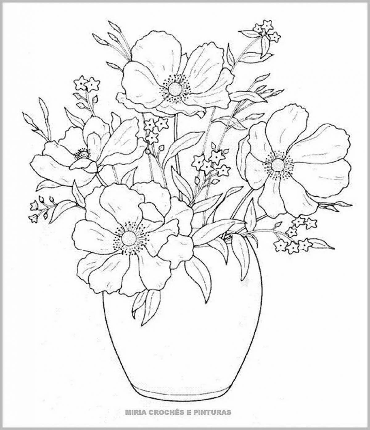 Coloring page blissful bouquet in a vase