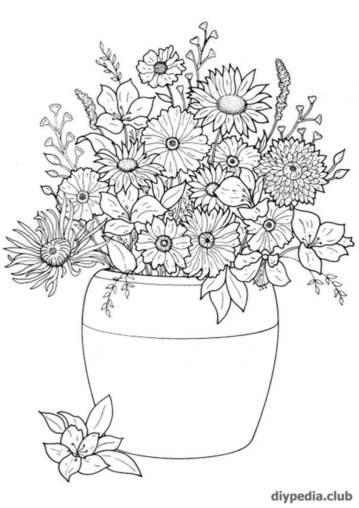 Coloring flower bouquet in a vase