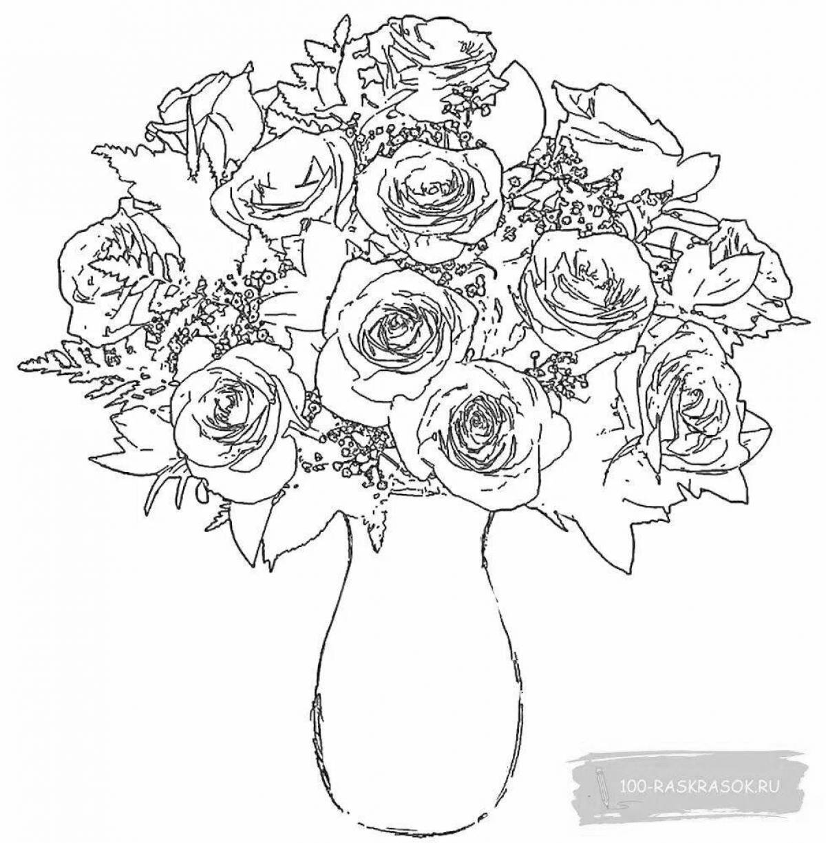 Exuberant bouquet in a vase coloring book