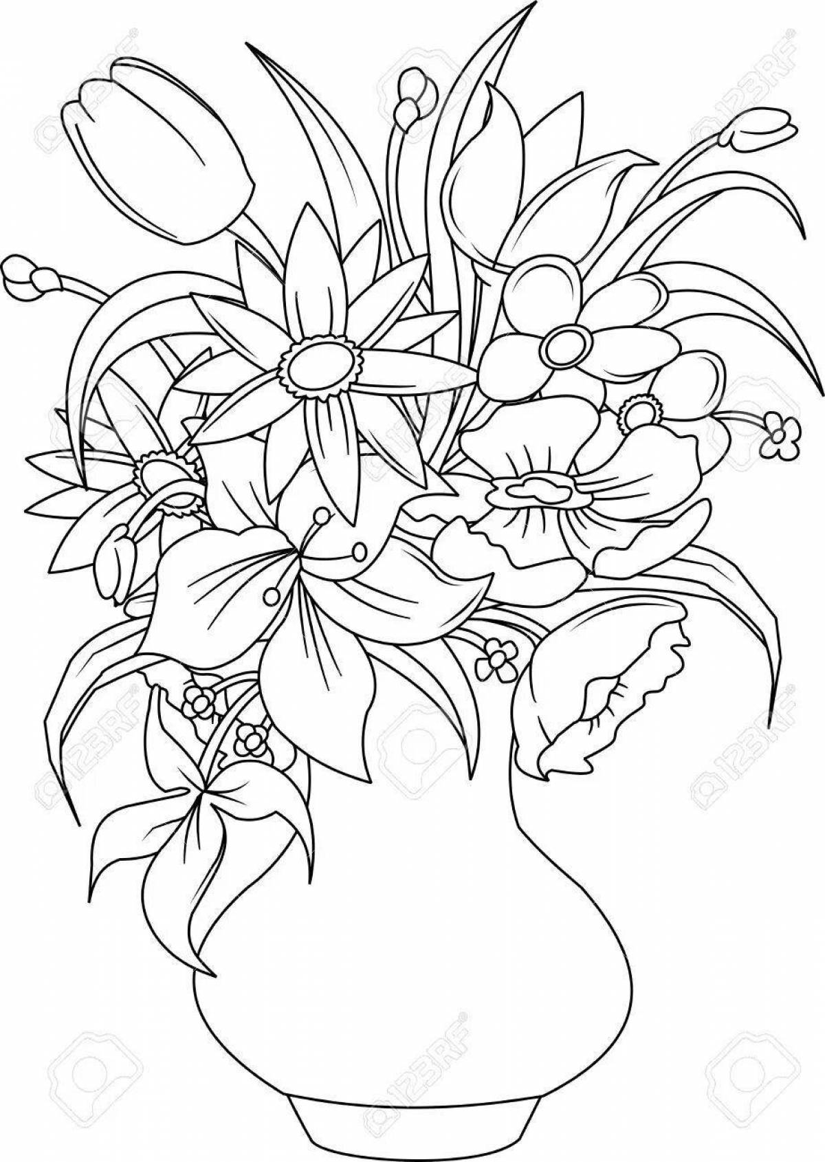 Coloring book luxury bouquet in a vase