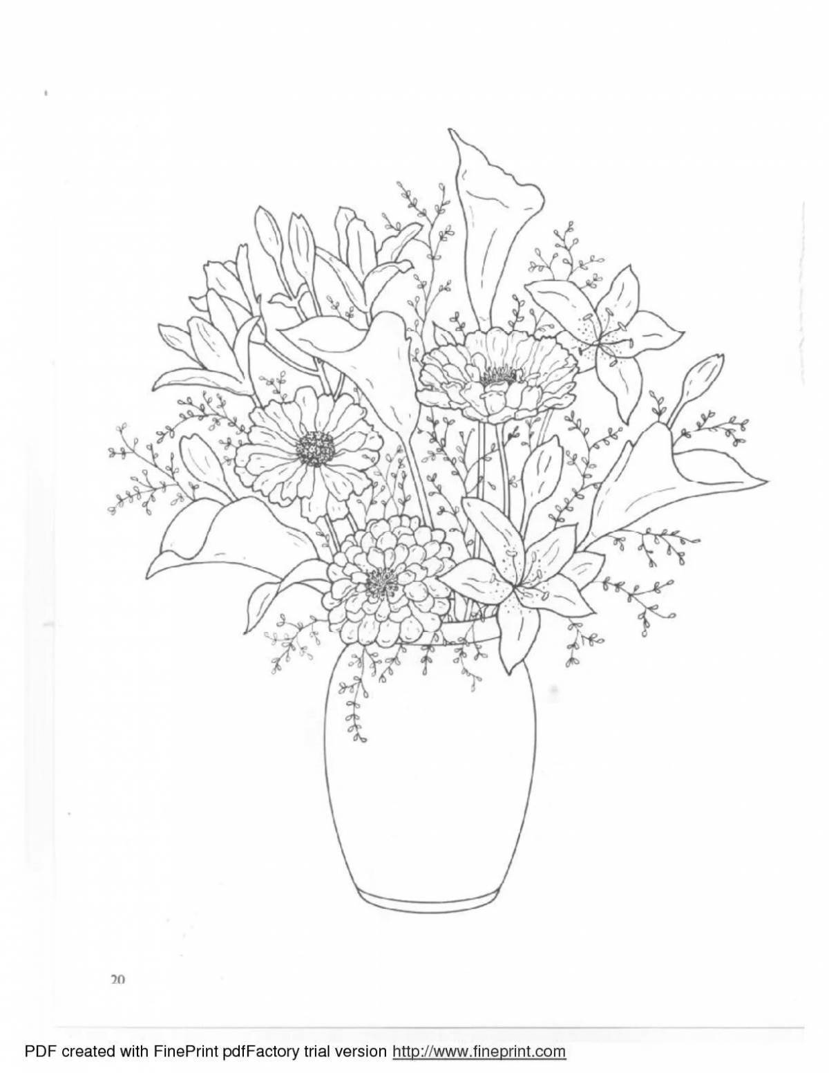 Coloring book bouquet in a vase