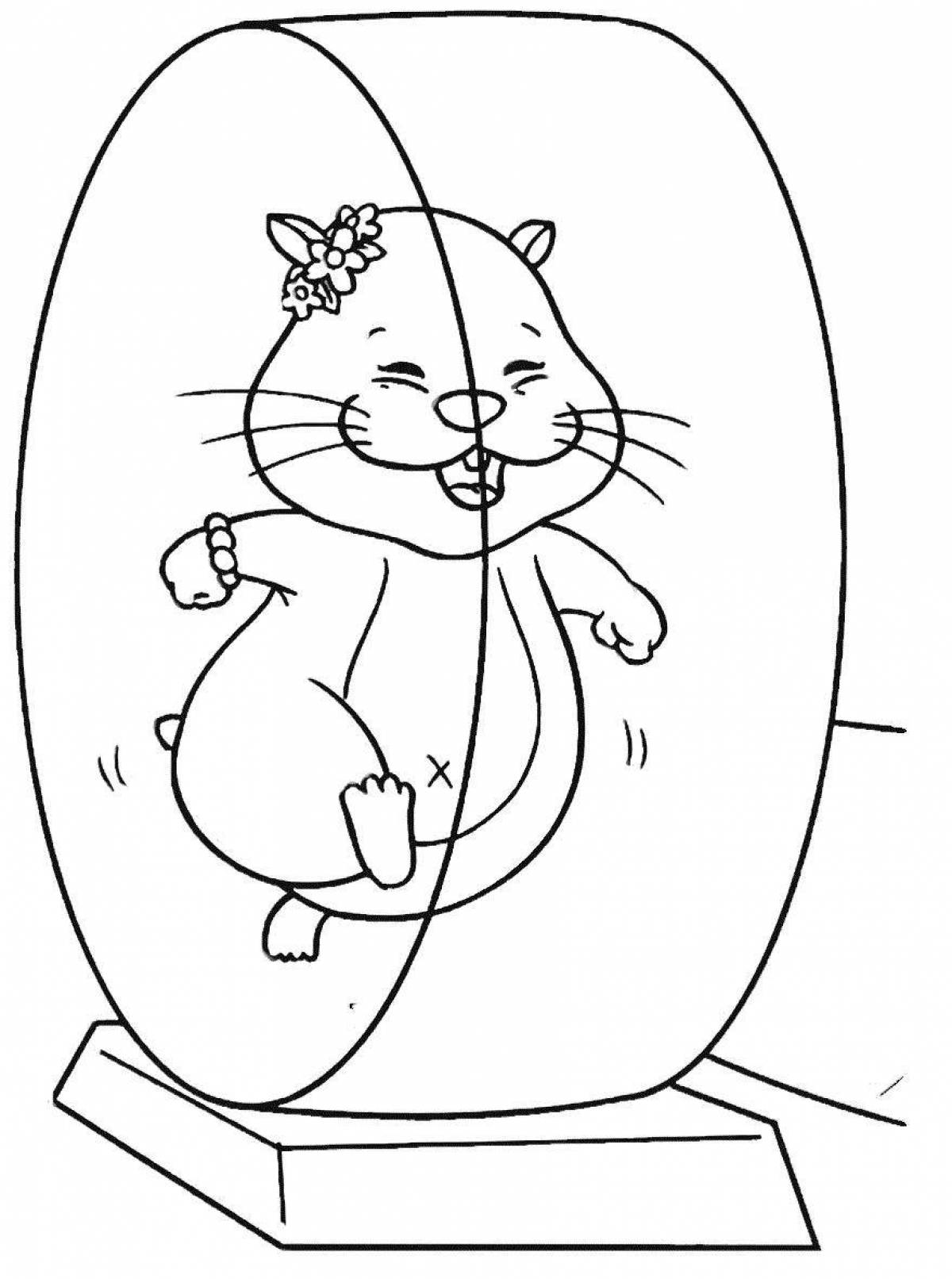 Coloring page adorable hamster in a cage
