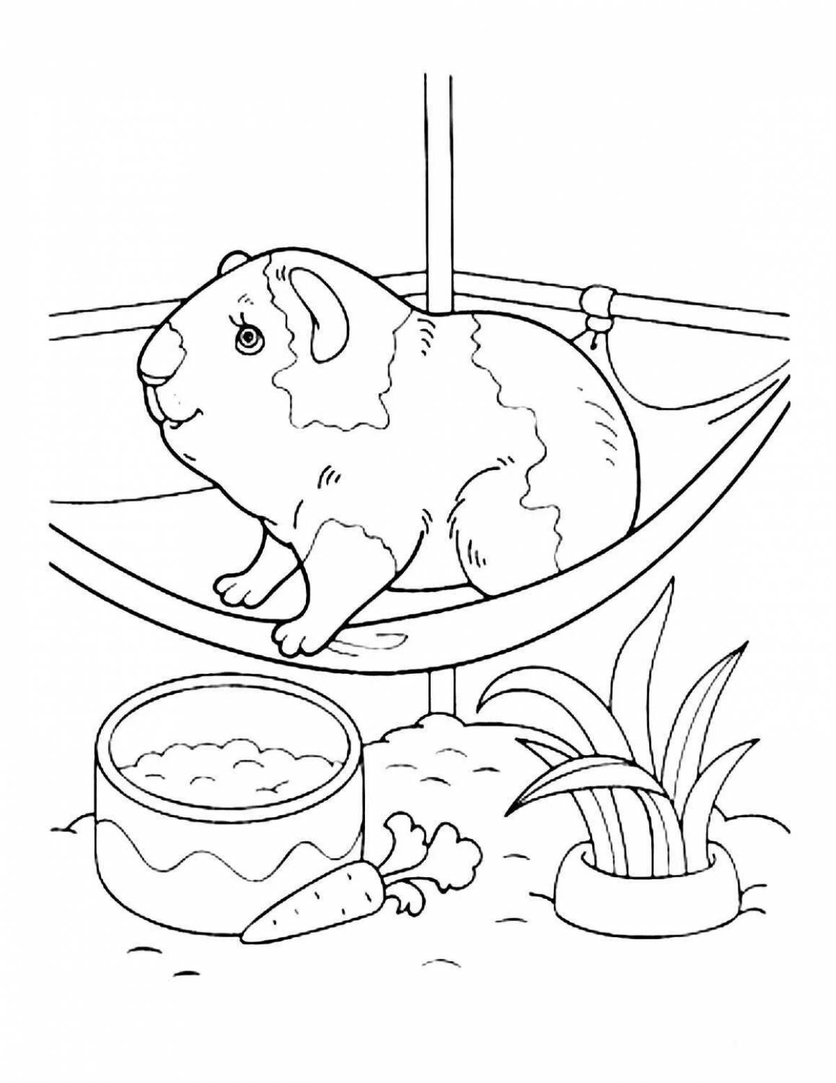 Coloring page happy hamster in a cage