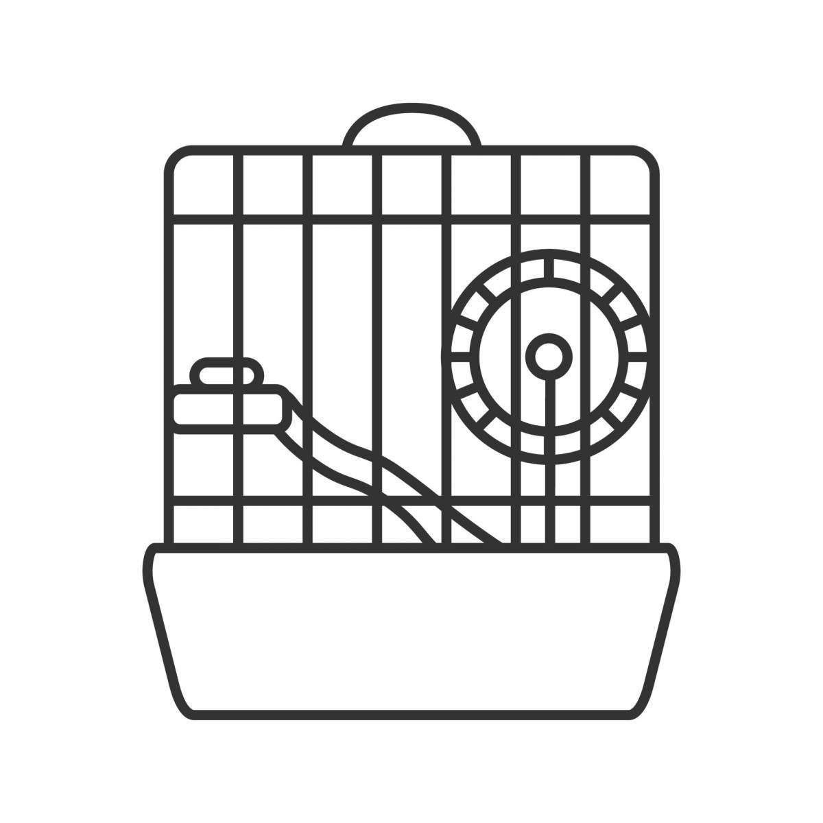 Coloring page fluffy hamster in a cage