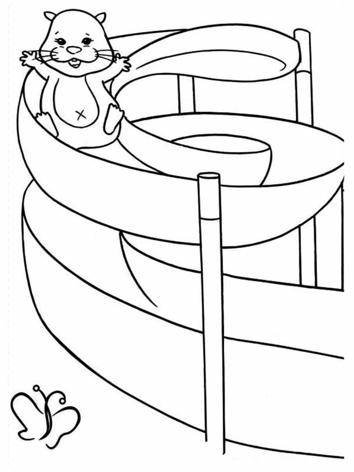 Coloring page fluffy hamster in a cage
